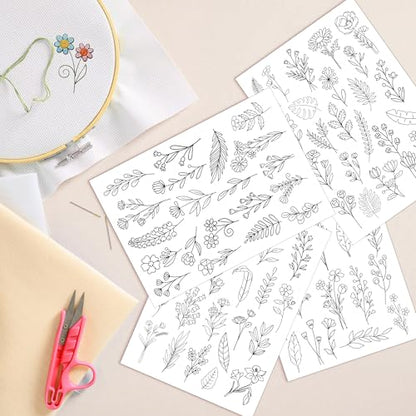 Water Soluble Stabilizer Embroidery Pattern - Leaf Stick & Stitch Embroidery Paper Wash Away, Flower Hand Sewing Patterns for T-Shirt Bag Towel (4 Sheets) - style: Leaf140