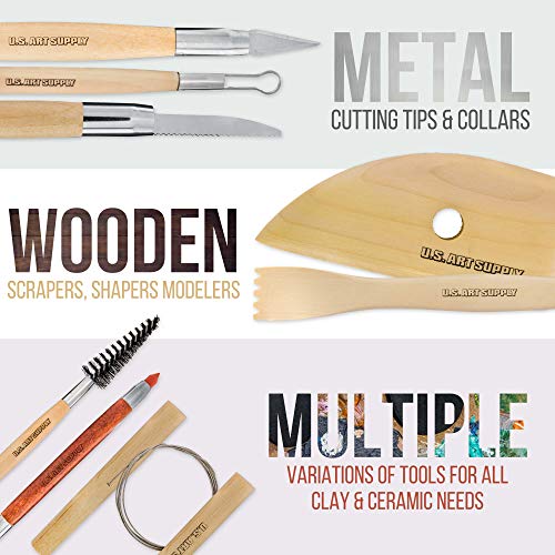 U.S. Art Supply Pottery & Clay Tools Set (53-Piece) | Includes Pottery Tools, Canvas Case for Sculpting, Ceramics, and Easy Storage & Transport - size: 53-Piece with Plastic Case