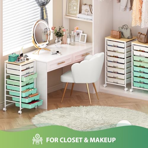 Goovilla Rolling Cart with 8 Drawers for Art, Dorm, Office, Craft, Green | Utility Cart Organizer With 8 Removable Drawers and Wooden Tabletop, Lockable Rolling Storage Organizer for Classroom, Home - size: Green
