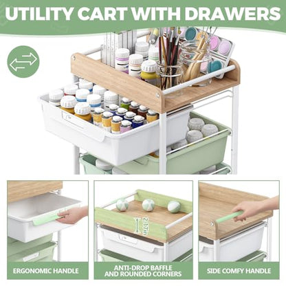 APEXCHASER Utility Cart with 5 Drawers, Art Cart for Teacher Kid, Green - color: Green, size: 5-Drawers