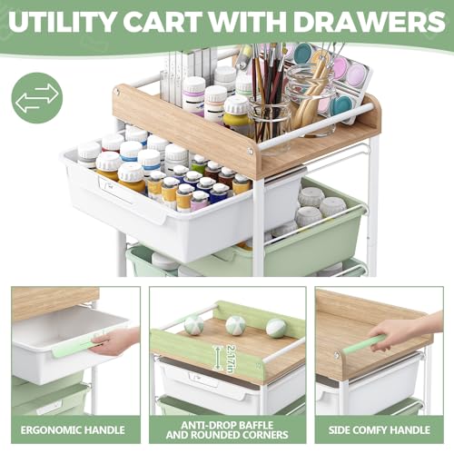 APEXCHASER Utility Cart with 4 Drawers, Art Cart for Teacher Kid, Green - color: Green, size: 4-Drawers