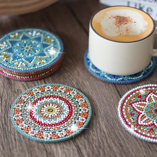Temlum 6 Pcs Diamond Art Coasters Kits for Adults & Teens, Mandala | Diamond Painting Coasters, Small Diamond Painting Kit Art Craft Supplies - color: Mandala Coasters