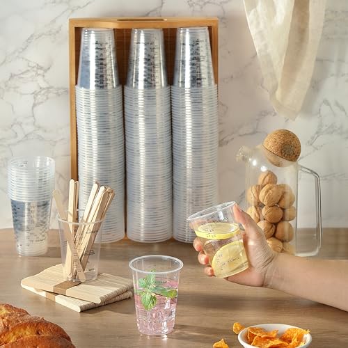 200PCS Resin Epoxy Mixing Cups, HIA 8oz Clear Plastic Paint Measuring Cups with 200pcs Wooden Stirring Sticks for Epoxy Resins, Mixing Paint, Pigments, Resins
