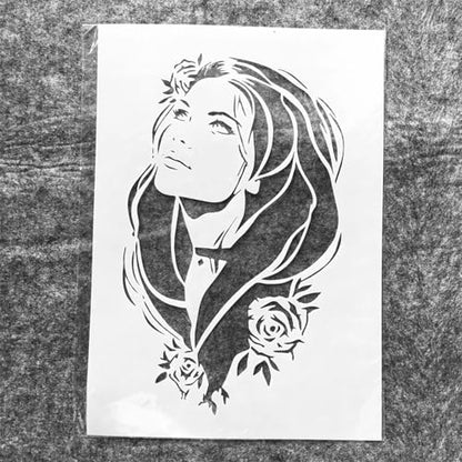 TIAMECH A4 Reusable Woman Long Flowing Hair Stencil for Painting | Rose Foliage Layering Template, DIY Wall Art, Wood Furniture, Scrapbook & Crafts (8.3x11.7inch) - style: Woman Long Flowing Hair