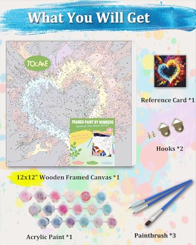 TOCARE Framed Paint by Numbers Kit for Adults Beginners & Kids Ages 8-12, 12x12inch Love Heart Paint by Number with Frame, Love Paint by Numbers Framed Canvas (Without Easel) - color: TC-F-284