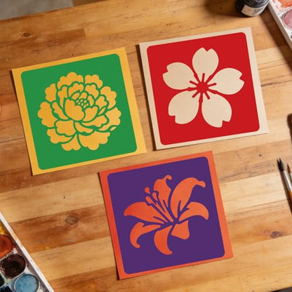 CUTHOLLOW Animals Fruit Plant Stencils, 24PCS 8-Inch Reusable Plastic | 24PCS 8-Inch Animals, Fruit & Plant Shapes, Reusable Washable Plastic, Painting, Crafts, Wall Art & Sidewalk Chalk - style: 25pcs-Flowers and Insects Patterns