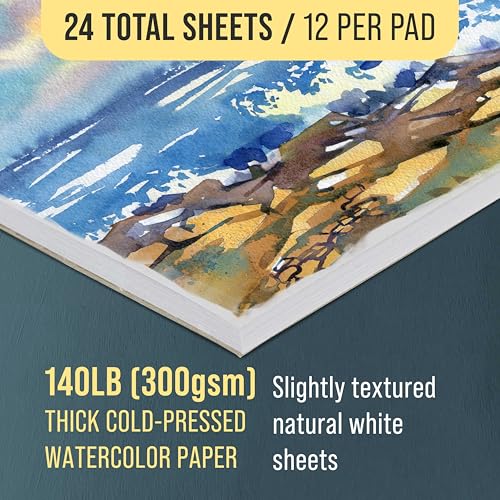 U.S. Art Supply 9" x 12" Premium Heavyweight Watercolor Paper Pad, 2-Pack - size: 9-x-12-inch