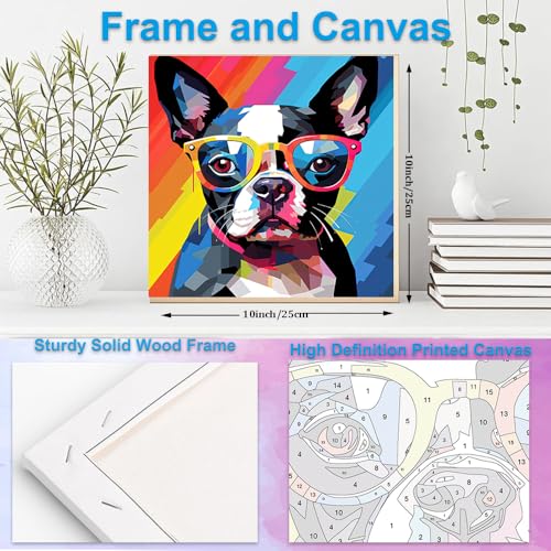 Artunion Framed Paint by Numbers Kit for Adults Beginners & Kids Ages 8-12,Boston Terrier Dog Paint by Number with Frame,Dog Animal Paint by Numbers Kit on Canvas 10 * 10 Inch Without Easel - color: ZXT-377-F