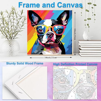 Artunion Framed Paint by Numbers Kit for Adults Beginners & Kids Ages 8-12,Boston Terrier Dog Paint by Number with Frame,Dog Animal Paint by Numbers Kit on Canvas 10 * 10 Inch Without Easel - color: ZXT-377-F