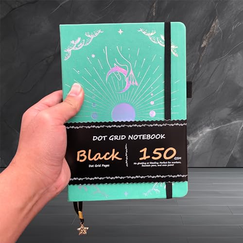 BUKE Dotted Journal - 150gsm Black Paper - 5 * 5mm DOT GRID Layout 160 Pages - A5 Size PU Leather Hardcover Drawing Sketch Notebook (Green) - color: Green