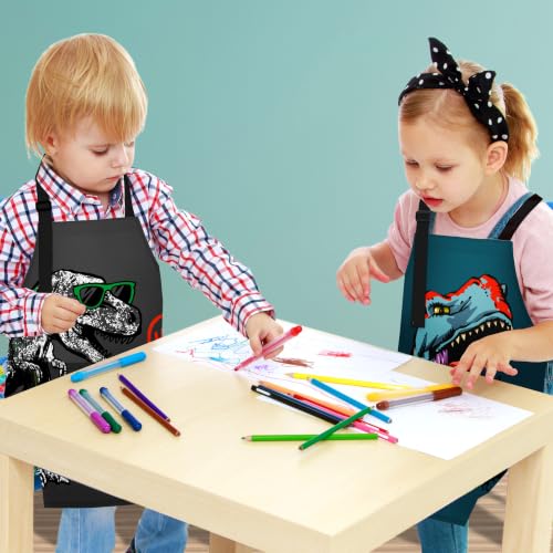 BeeGreen Kids Cooking Aprons 2 Pack, Adjustable Strap Toddler Art Apron with Front Pocket - color: Black, Dark Green, Red