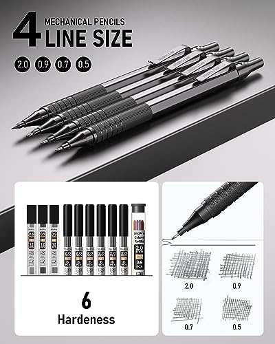 Nicpro 30PCS Black Metal Mechanical Pencil Set in Leather Case Blocky Gear 40PCS Metal Mechanical Pencil Set in Leather Case