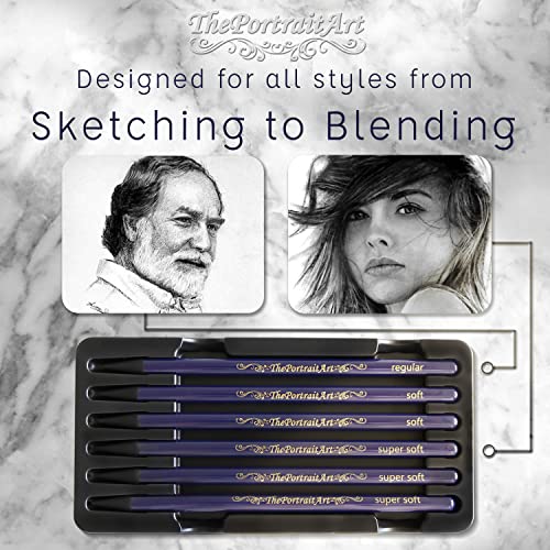 Woodless Pure Charcoal Pencils Set, Soft & Dark 6-Pc