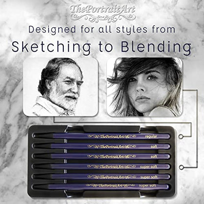 Woodless Pure Charcoal Pencils Set, Soft & Dark 6-Pc