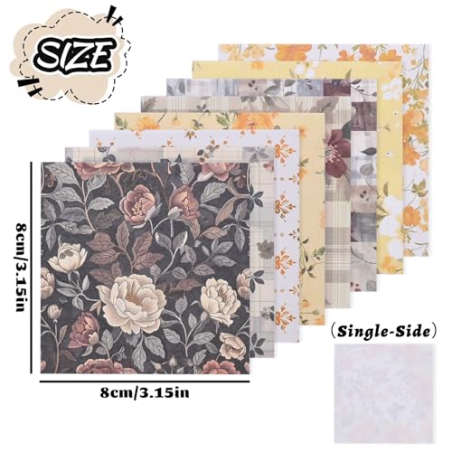 600 Sheets Vintage Floral Scrapbook Paper, 3x3 Inch Journaling Craft Paper