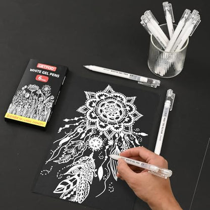 6 Pack White Gel Pens, 0.6mm Fine Point, Archival Opaque White Ink - size: 0.6mm