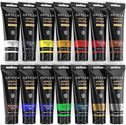 ARTEZA Acrylic Paint Set of 14 Colors, 4.06 Ounce Tubes, Non- Acrylic Artist Paints. Art Supplies for Painting - style: 14 Pack