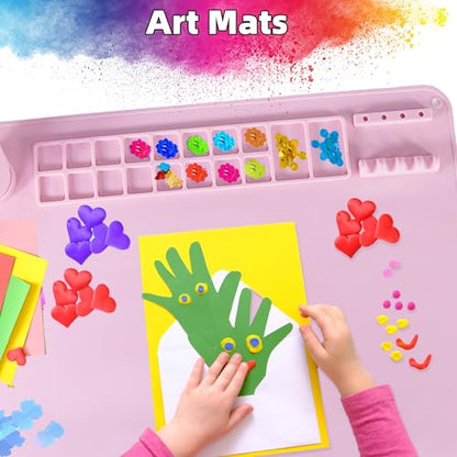 Silicone Painting Mat, 20"X16" Craft Mat,Large Art Mat Clay Mats | Paintbrush Holder, Nonslip Color Dividers Silicone Mats with Built in Cup for Painting, Table, Resin and DIY Pink - color: Pink