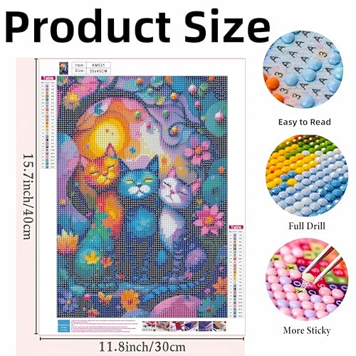 Diamond Art Kits for Adults,Colorful Cat and Flower Diamond Painting - color: KM531-1