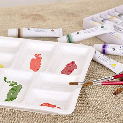 VanEnjoy White Square Ceramic Artist Paint Palette,Porcelain Watercolor Palette,Ceramic Mixing Tray for Watercolor Gouache Painting