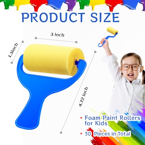 Tenceur Foam Paint Roller, Small Sponge Roller with Blue Handle Drawing Brush for Young Artists, Reusable & Washable Early School Paint Supply for Crafts, Graffiti, and DIY Art