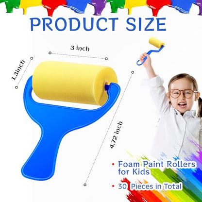 Tenceur Foam Paint Roller, Small Sponge Roller with Blue Handle Drawing Brush for Young Artists, Reusable & Washable Early School Paint Supply for Crafts, Graffiti, and DIY Art