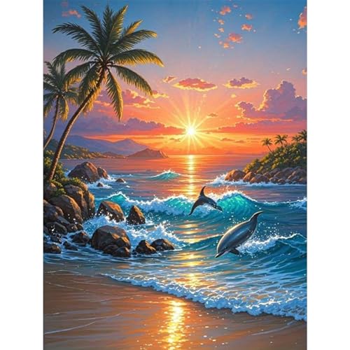 RYMILIE Beach Diamond Art Kits for Adults,Romantic Sunset Diamond Painting | Diamond Art Kit for Beginners, 5D DIY Full Drill Diamond Painting Gem Art, Home Wall Art Gifts(12x16 inch) - color: DP03660