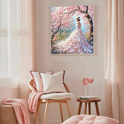 RYMILIE Beauty Square Diamond Art,Pink Cherry Blossom Tree Diamond Art Kits for Adults Beginner,Gift for Mother 5D DIY Full Drill Diamond Painting Gem Art, Home Wall Art (14x14 inch) - color: DP03649