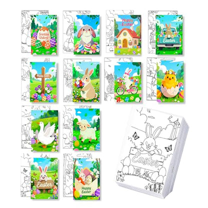 Niteform 12 Packs Easter Pre Drawn Canvas to Paint - 5x7 in Pre Printed Canvas Boards, Pre Stretched Outline Painting Kits for Beginners, Adults, Party Favors & Spring Craft Activities - style: 5*7-easter