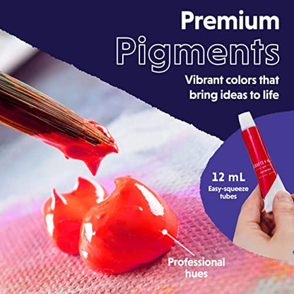 Crafts 4 All Acrylic Paint Set for Adults and Artists - 12 Pack of 12mL Paints with 12 Art Brushes & 4 Stretched Canvas Boards, Non-Toxic Craft Paint for Easter Eggs, Ceramic Rock Paint - Art Supplies - size: 1 Count (Pack of 1)