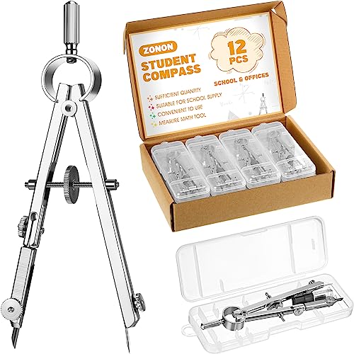 Zonon 12 Pcs Metal Compass for Geometry Bulk Back to School