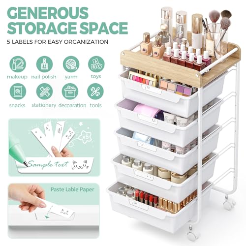 SYKIARIOL Utility Cart with Drawers,Craft Cart with 5 Drawers,White - color: White, size: 5-Drawer