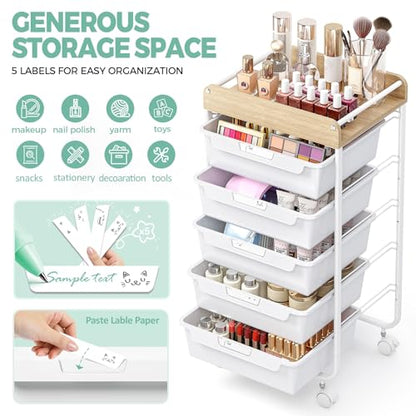 SYKIARIOL Utility Cart with Drawers,Craft Cart with 5 Drawers,White - color: White, size: 5-Drawer