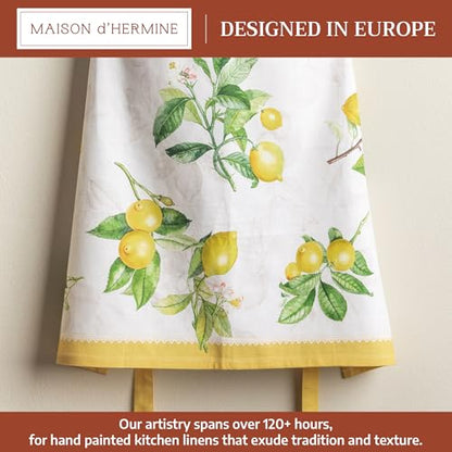 Maison d' Hermine Aprons for women with Pocket 100% Cotton (27.50"x31.50") | Adjustable Neck Strap & long ties Apron Men Chef Wedding Cooking Gardening Server Maid - color: 002 - Limoncello