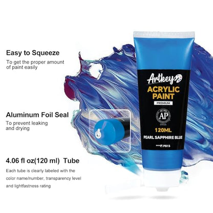 Artkey Metallic Acrylic Paint - Pearl Sapphire Blue (120 ml/4.06 oz) Tubes, Rich Pigments, Artists Acrylic Paints - Art Supplies for Canvas Wood Rock Clay Fabric Ceramics Art Crafts Painting - color: Pearl Sapphire Blue, size: 4.06 Fl Oz (Pack of 1)