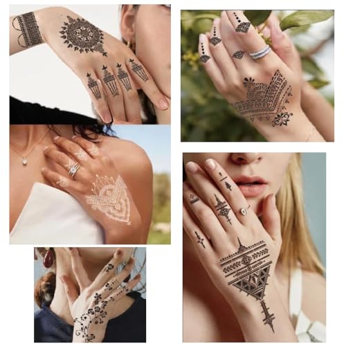 Temporary Tattoo Stencils, 10 Sheets Henna Tattoo Templates for Women Girls - color: Dark Black
