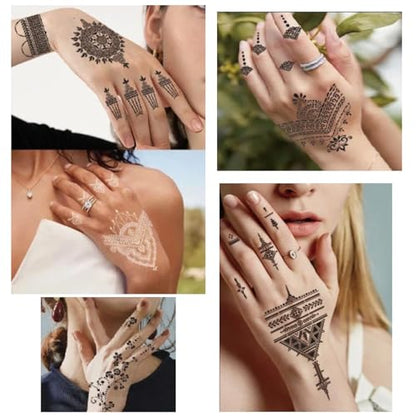Temporary Tattoo Stencils, 10 Sheets Henna Tattoo Templates for Women Girls - color: Dark Black