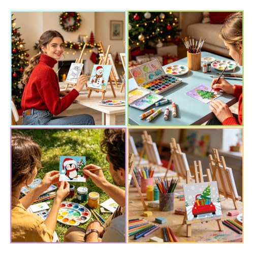Christmas 12 Packs Pre Drawn Canvas to Paint, Pre Printed Canvas for Painting, Pre Stretched Canvas Outline Painting Boards for Beginners, Students, Party Favors(4 * 4in) (Christmas) - color: Christmas