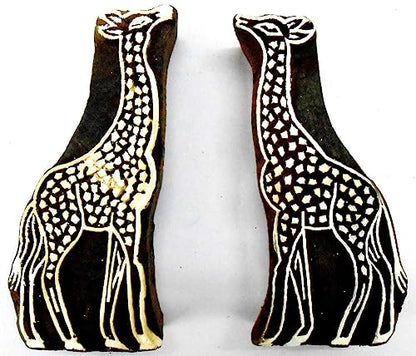 CraftsofIndia® Pair of Giraffe Wooden Blocks Stamps for Printing on Textiles, Pottery Crafts,Henna, Scrapbooking (Set of 2) - size: Pack # 106