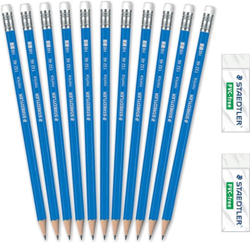 STAEDTLER Norica #2 HB Pencils Class Pack: 144 Pre-Sharpened Pencils + 12 Erasers, Bulk School Supplies Set, Break-Resistant Lead, Latex- & PVC-Free, For Writing, Testing, Drawing & Sketching - size: 1 Count (Pack of 156)