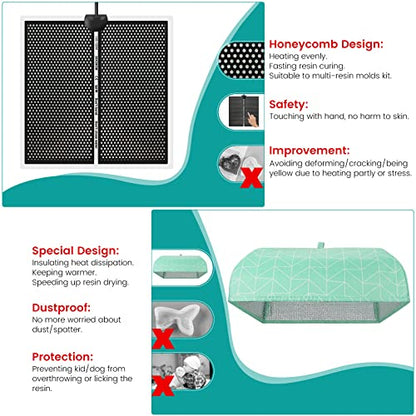 Resin Heating Mat with Cover Timer, Fast Resin Curing Mat, Epoxy Heater Silicone Heat Pad Drying Machine