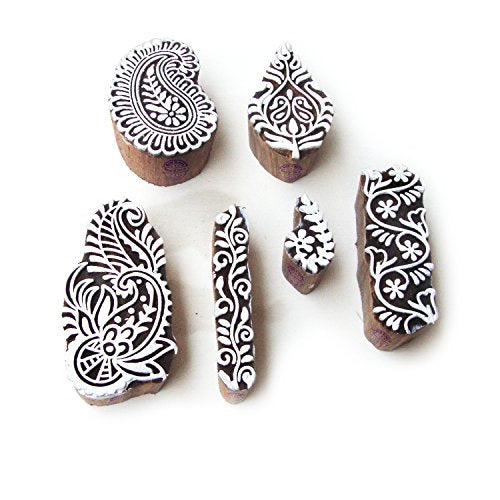 Asian Leaf and Paisley Designs Wooden Block Stamps (Set of 6) Htag0437 - color: Htag0437