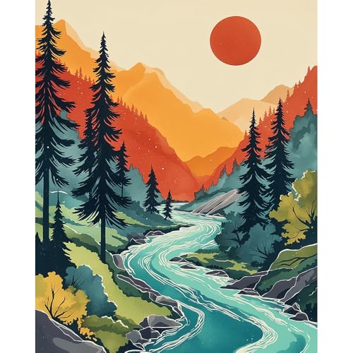 Natuyalo Paint by Numbers Kit for Adults Beginner, Natural Landscape Painting by Number Kits on Canvas, Mountain Acrylic Paint by Number Kit DIY Painting Kits Home Wall Decor 12X16 inch - color: Color-03
