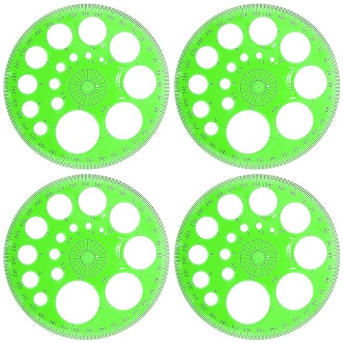 4 Pack Circle Drawing Template, Multi-Size Round Circle Stencil, Plastic Geometric Circle Ruler, Multifunctional Drawing Aid Tool for Student, Design, School, and Office Use(Green) - color: green