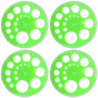 4 Pack Circle Drawing Template, Multi-Size Round Circle Stencil, Plastic Geometric Circle Ruler, Multifunctional Drawing Aid Tool for Student, Design, School, and Office Use(Green) - color: green