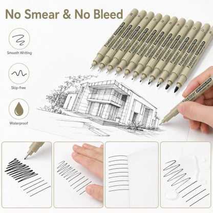 12 Pcs Archival Inking Markers Black Fineliner Drawing Art Pens | Fine Line Pens, Waterproof Markers, Sketch Outline Pen for Detail Outlining Drawing Sketching, Manga Watercolor Calligraphy
