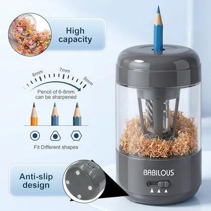 BABILOUS Electric Pencil Sharpener, Rechargeable Auto Feed & Auto Eject - color: Grey