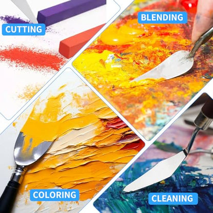 7 Pcs Palette Knife, Pointy & Flat Spatula, Redwood Handle | Stainless Steel Painting Knife Set, Oil Paint Metal Knives, Pallet Painting Knives for Oil, Acrylic and Canvas Drawing