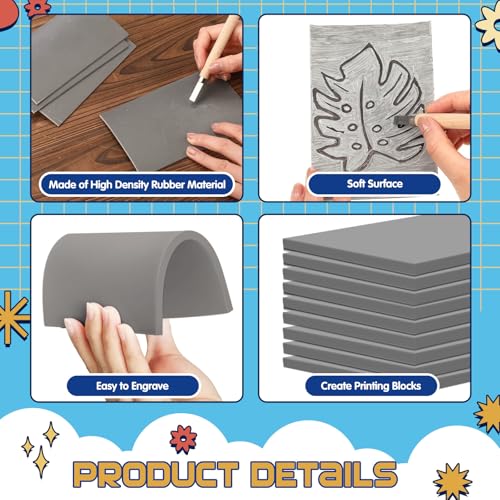 MotiMind 36 Pcs 4"x6" Linoleum Block Rubber Stamp Carving Blocks | Soft Gray Linocut Blocks Bulk, Linoleum Blocks for Printmaking, Back to School Supplies, Fit for Crafting, Tamp Maker Project