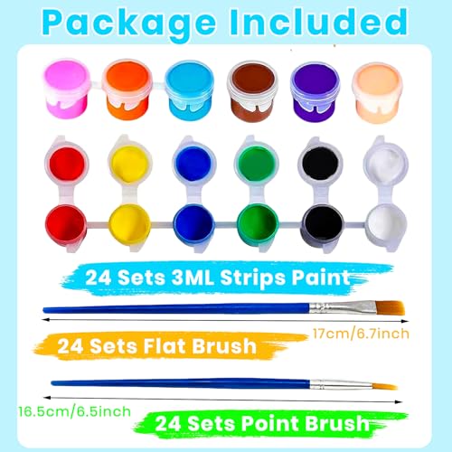 24 Pack Mini Acrylic Paint Set, 12 Colors Washable Acrylic Paint Strips with 48Pcs Painting Brushes for Kids&Adults Paint, 336 PCS Kids Painting Kit for Birthday Party Favor, Classroom, Art Gift - color: 24 Pack(336 Pcs）